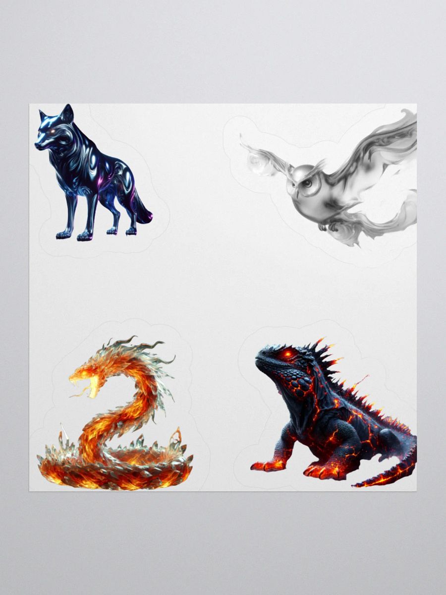 Metal Wolf, Wind Owl, Crystallized Fire Snake, and Lava Iguana Sticker Sheet product image (1)