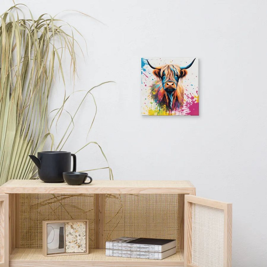 Multi Coloured Paint Splash Highland Cow Wall Art product image (10)