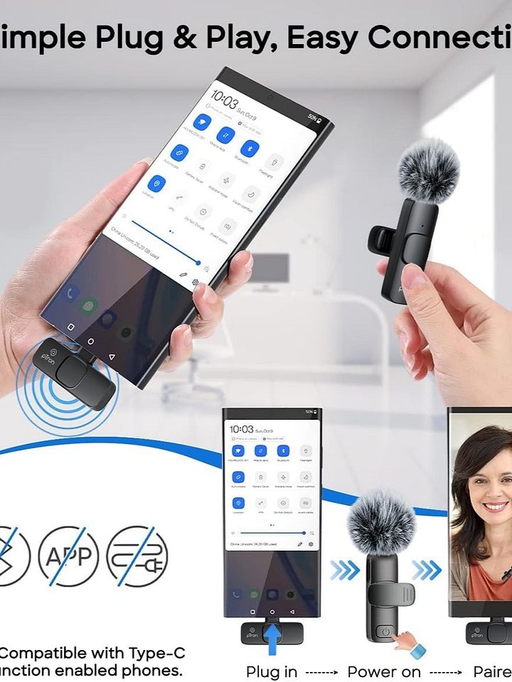 pTron KWM-1 Omnidirectional Type C Wireless Microphone w/DSP Noise Cancellation, Plug & Play, 25m Wireless Range, product image (2)
