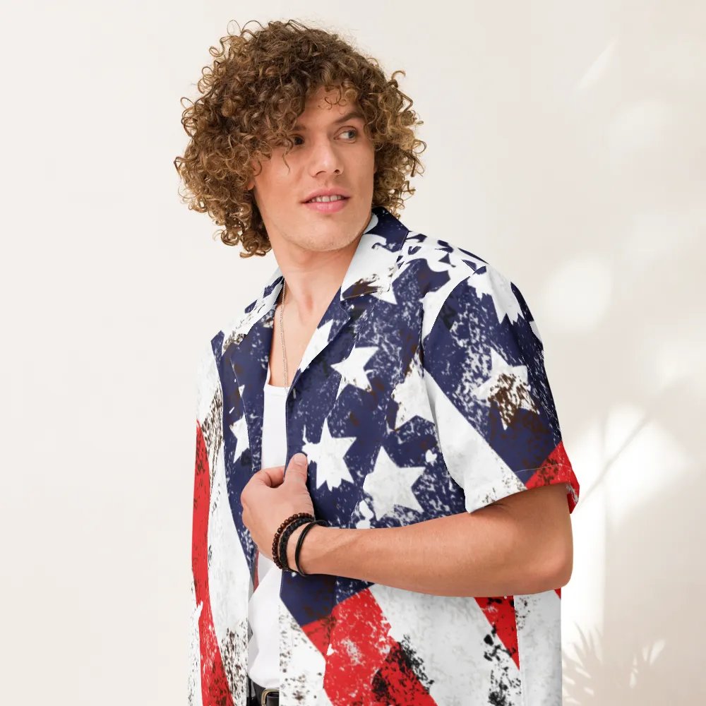 USA Flag Custom Design Button Down Shirt _ CoachShawStudio Streetwear _ Unisex Short Sleeve Shirt product image (2)
