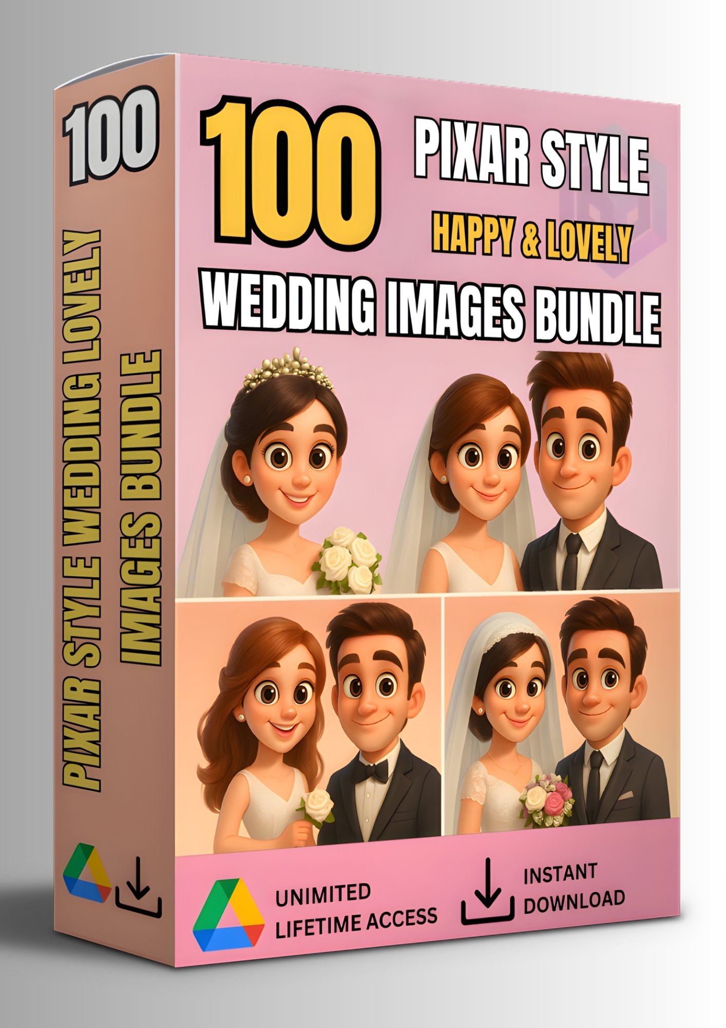 100 PIXAR STYLE HAPPY & LOVELY WEDDING IMAGES BUNDLE product image (1)
