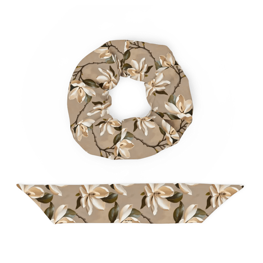 Hair Scrunchie - Magnolia Blossoms on Beige Background product image (4)