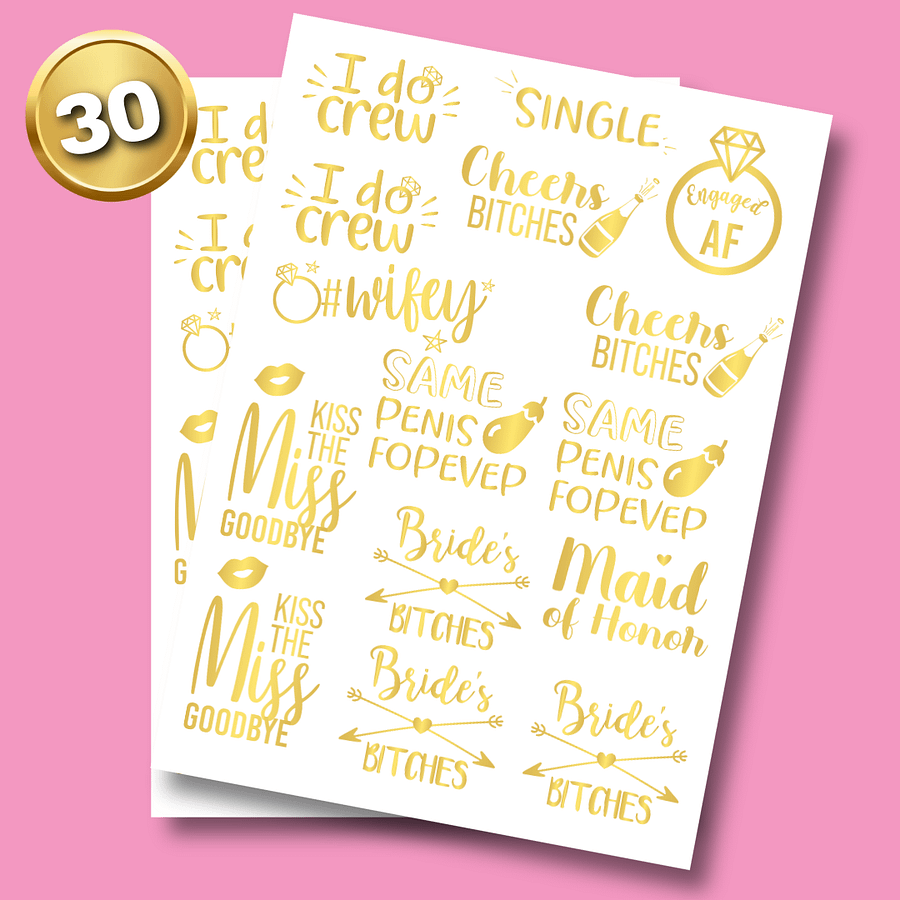 30 Pack Bride Tribe Metallic Gold Foil Bachelorette Party Tattoos: Pack A product image (2)