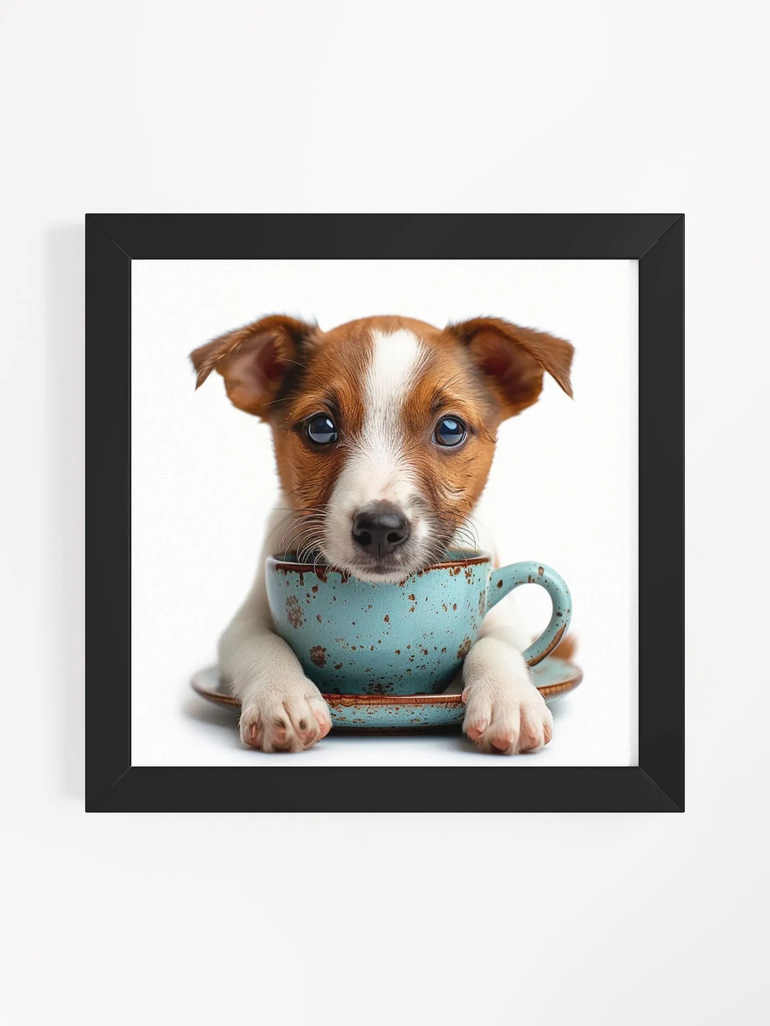 Coffee Lover Cute Jack Russell Terrier Puppy Framed Wall Art product image (1)