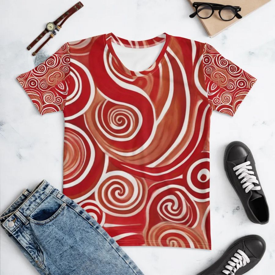 Funky Cherry Swirls Liquid Tie-Dye Women's Crewneck T-shirt product image (5)