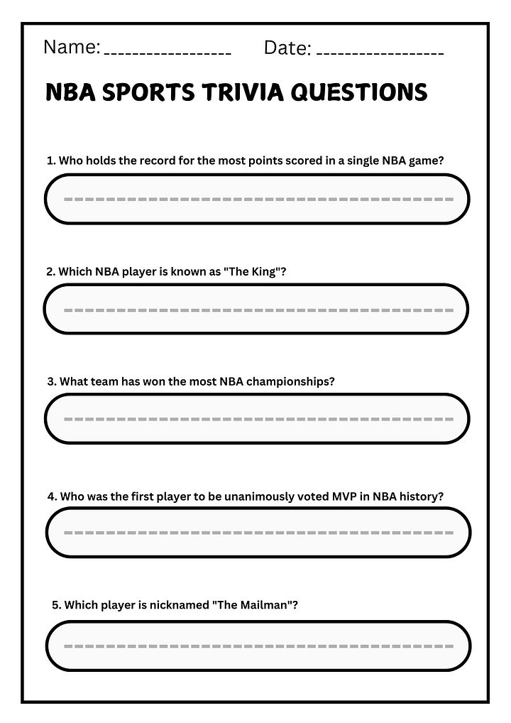 NBA Sports Trivia – 10 Fun Questions & Answers (Printable Worksheet) product image (1)
