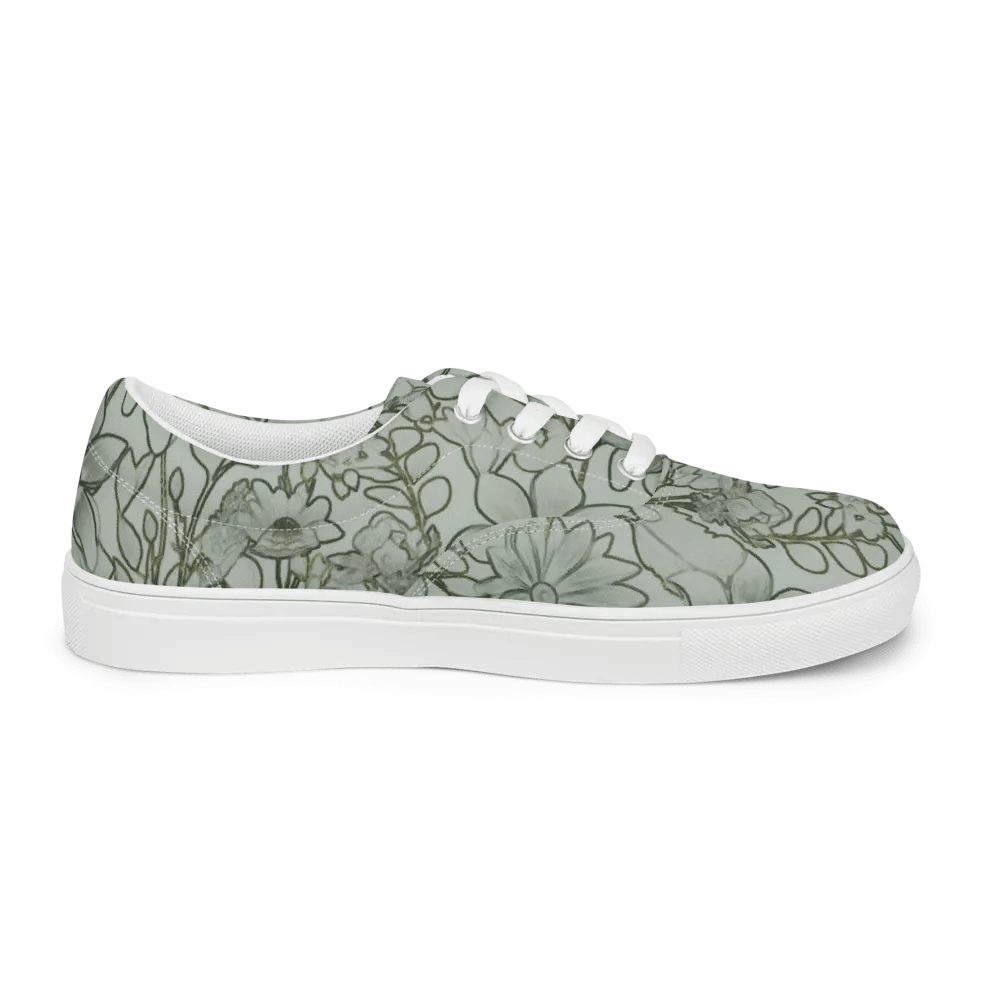 Line art Light Green and Darkgreen Floral/Women's Lace-Up Canvas Shoes by Allcolor product image (4)