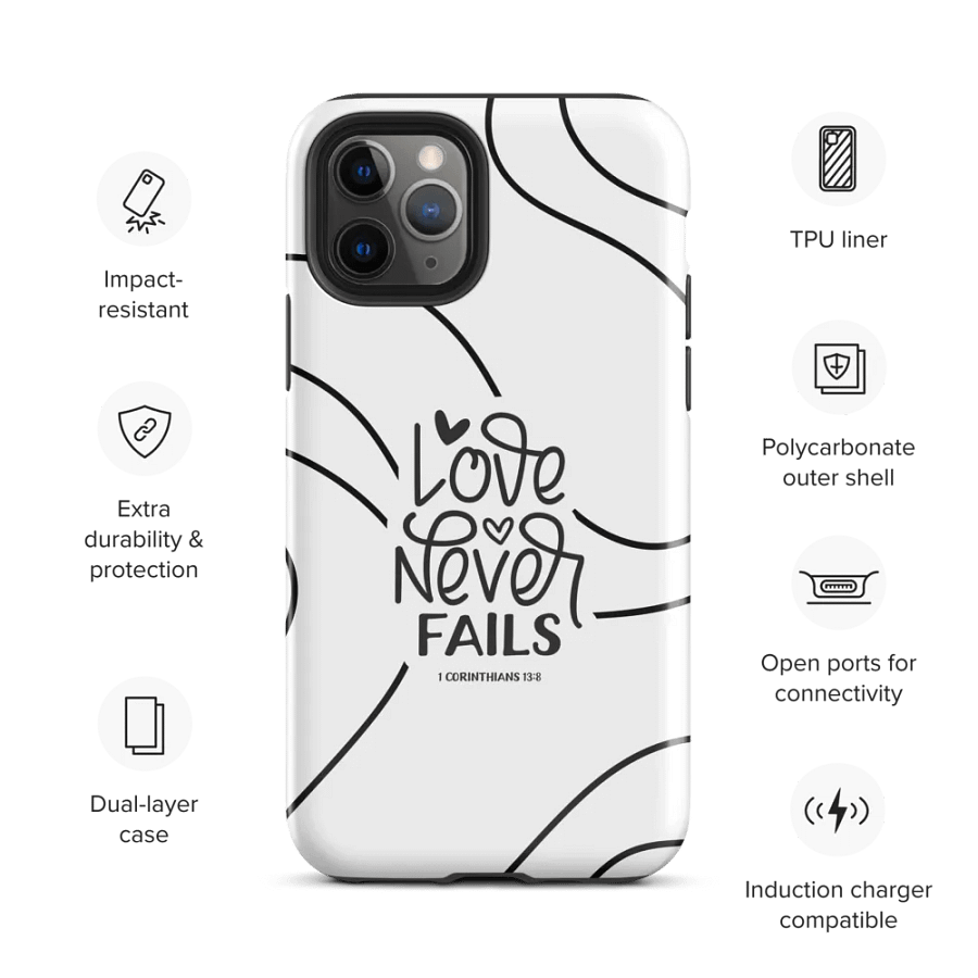 'Love Never Fails' Black Swirls iPhone® Tough Case product image (3)