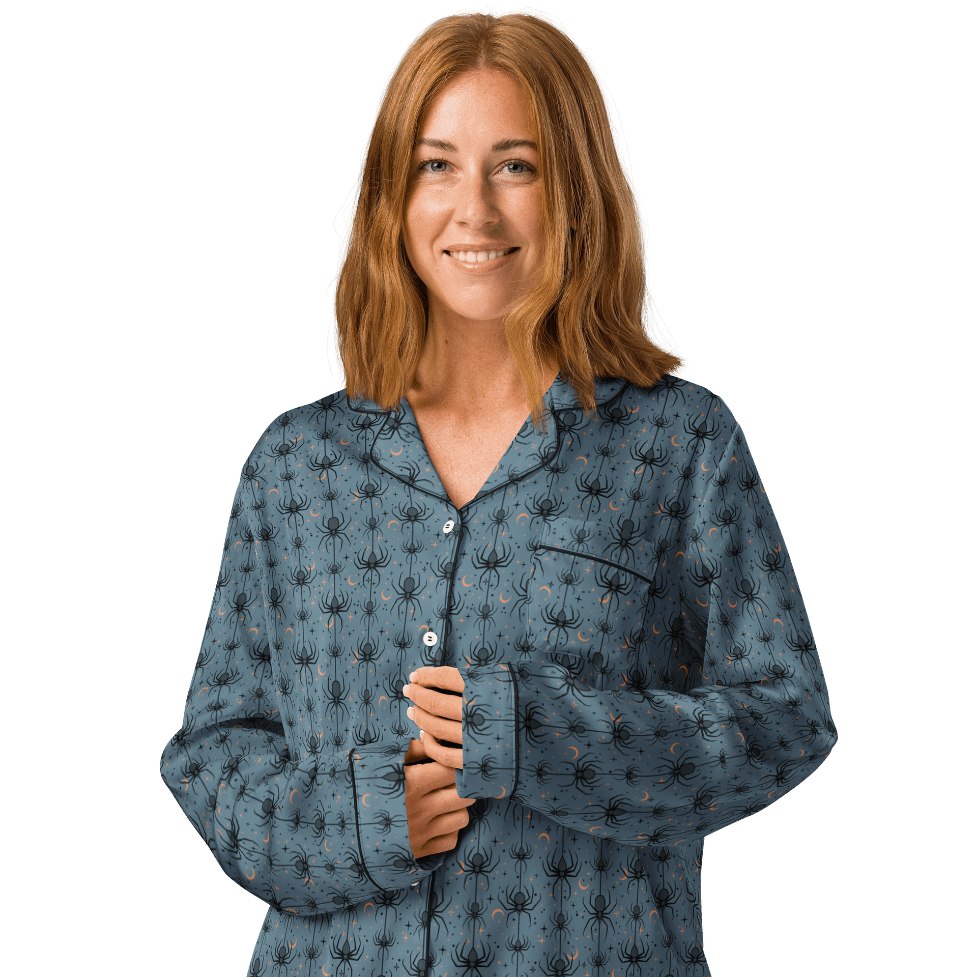Spooky Spiders Halloween Pajama Shirt in Soft Indigo product image (3)