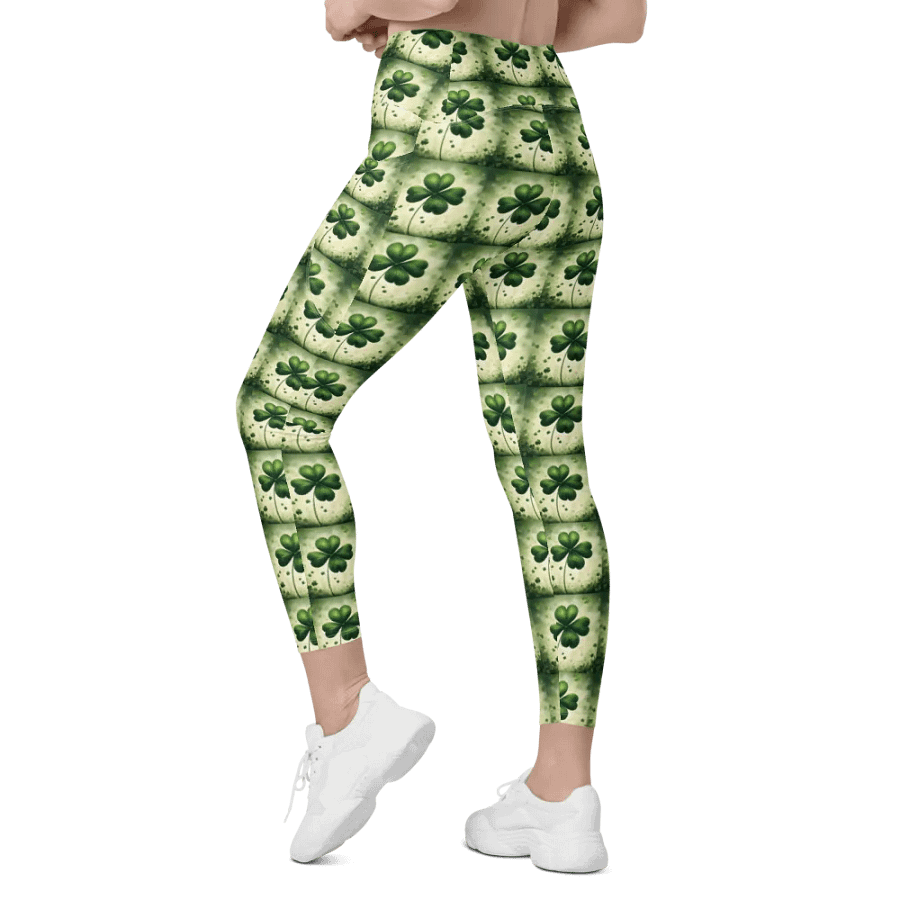 Whimsical Lucky Four Leaf Clover St Patrick’s Day Leggings product image (8)