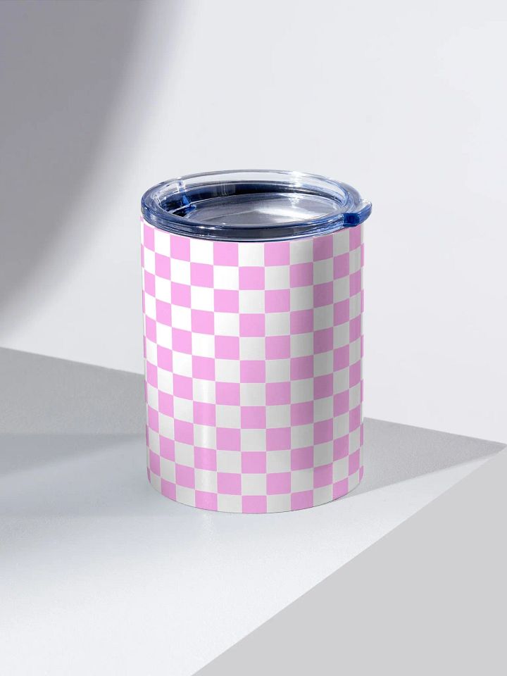 Checkered! Pastel Pink and White Checkers 10 oz Stainless Steel Tumbler product image (2)
