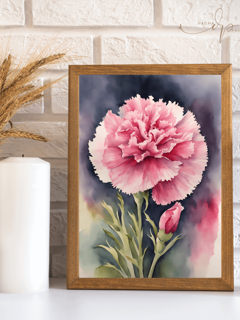 Watercolour Painting Printable Wall Art of CARNATION product image (2)