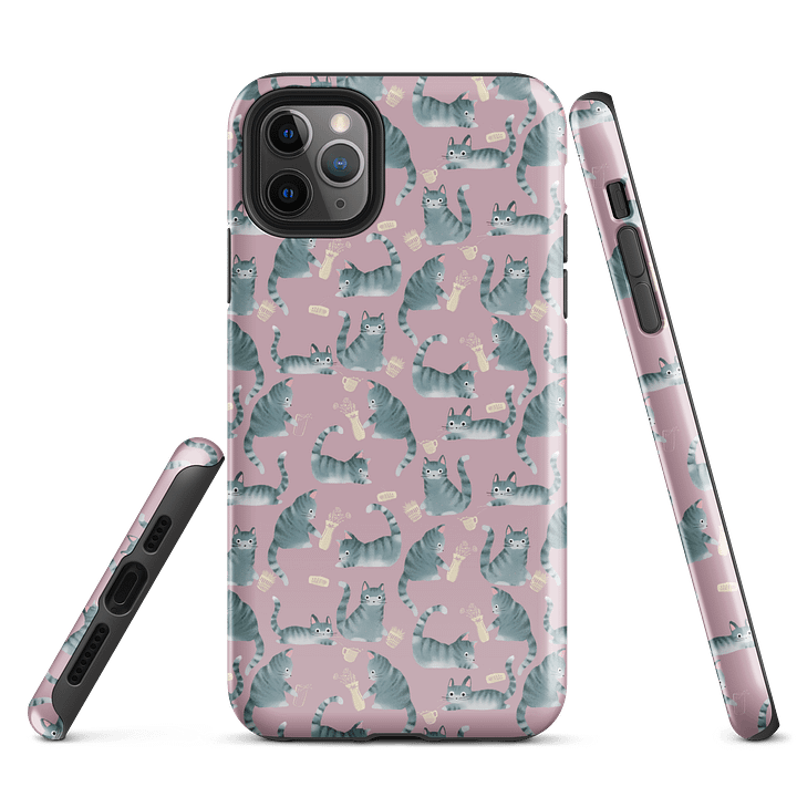 Bad Grey Tabby Cats Knocking Stuff Over Patterned iPhone Case, Pink product image (5)