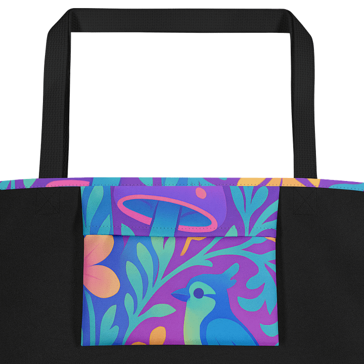 Chillwave Bunny & Bluebird Floral Tote Bag – Colorful Cute Aesthetic Reusable Bag with inside Pocket product image (2)