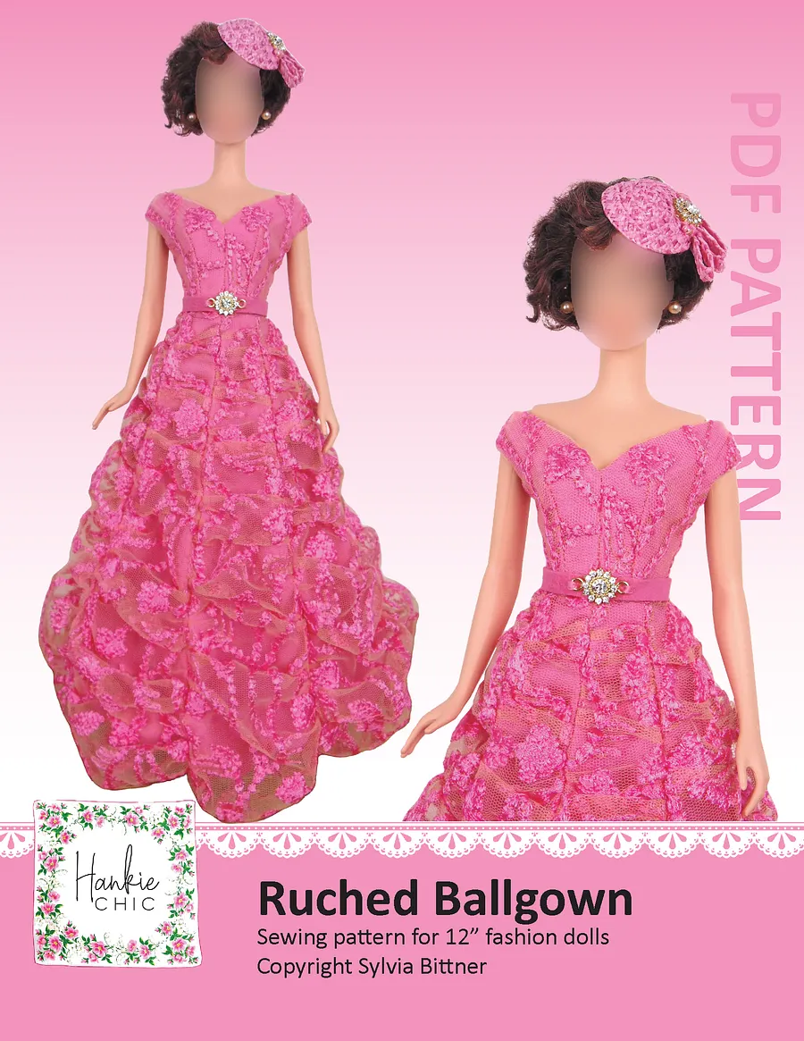 Ruched Ballgown sewing pattern for 12" fashion dolls product image (1)