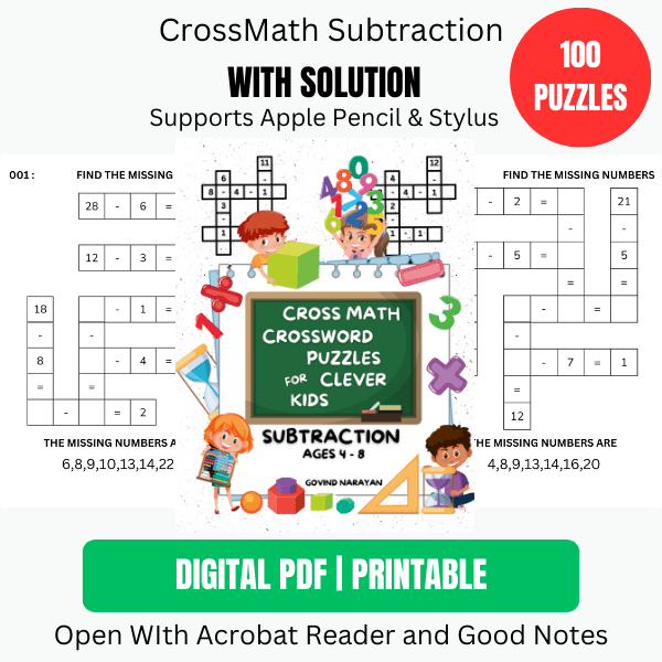 100 Crossmath Puzzles: Subtraction for Kids (Ages 4-8) | Ebook | Printable PDF
