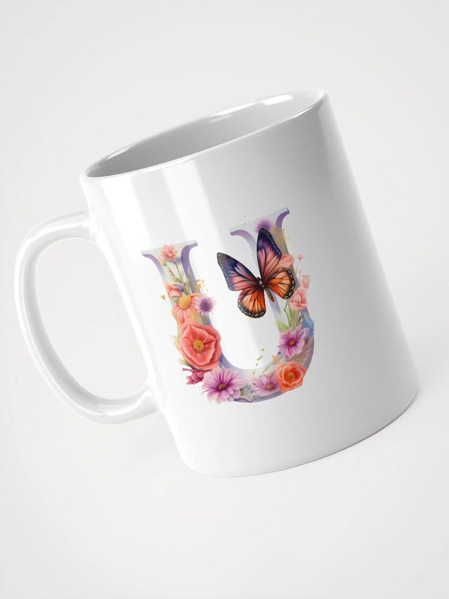 Letter U Monogram Floral Fantasy White Glossy Mug product image (9)