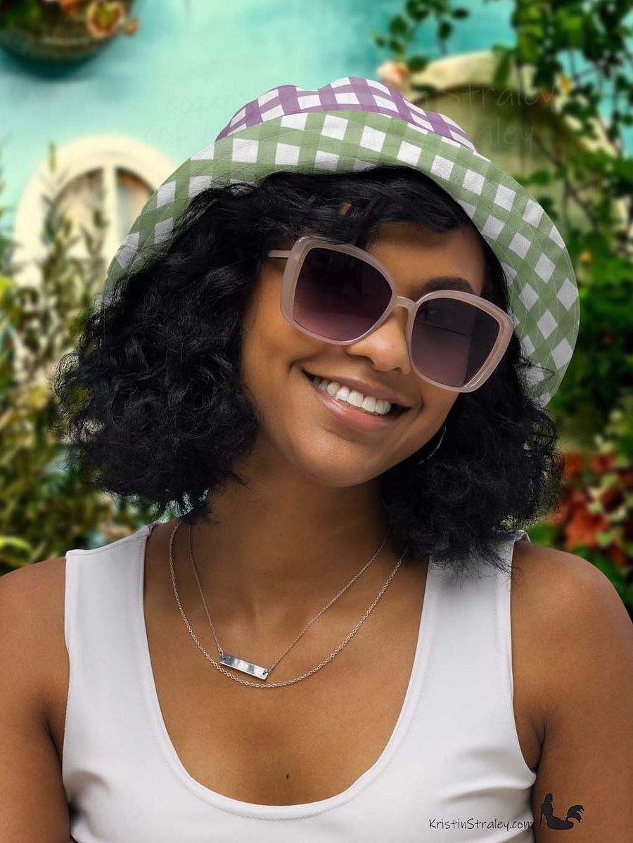 Gingham Reversible Bucket Hat Green and Mauve Checker product image (5)