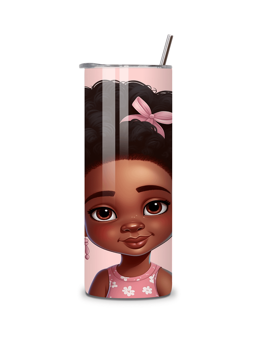 Adorable Afro Princess 20oz Skinny Tumbler with Metal Straw – Cute Pink Bow Design for Kids and Adults – Double-Walled Insulated Stainless Steel Tumbler for Hot & Cold Drinks product image (3)