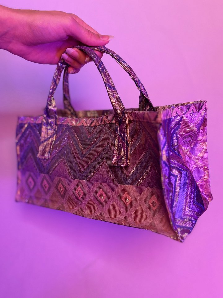 Small Handbag with Beaded Trim (Purple and Pink Metallic Diamonds) product image (2)