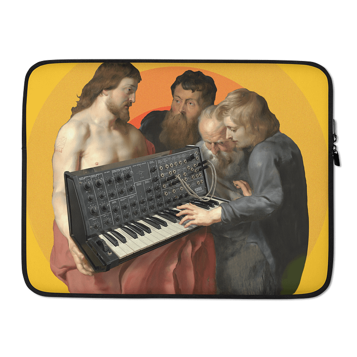 He died for our synths, by Frank Fonik (Japanese Korg MS 20), Techno EDM Laptop Sleeve product image (2)