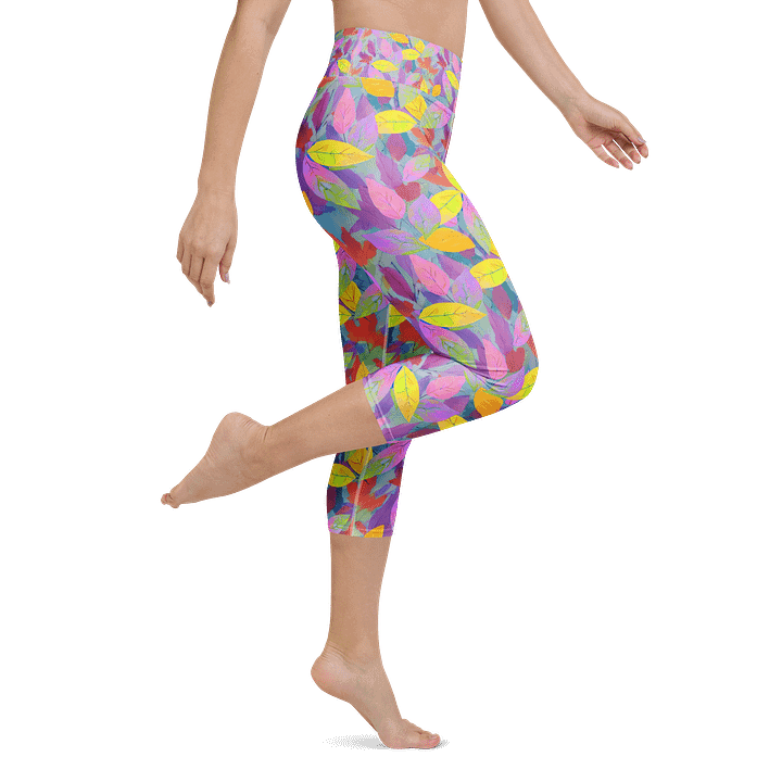 Yellow Pink Leaves Capri Leggings product image (1)
