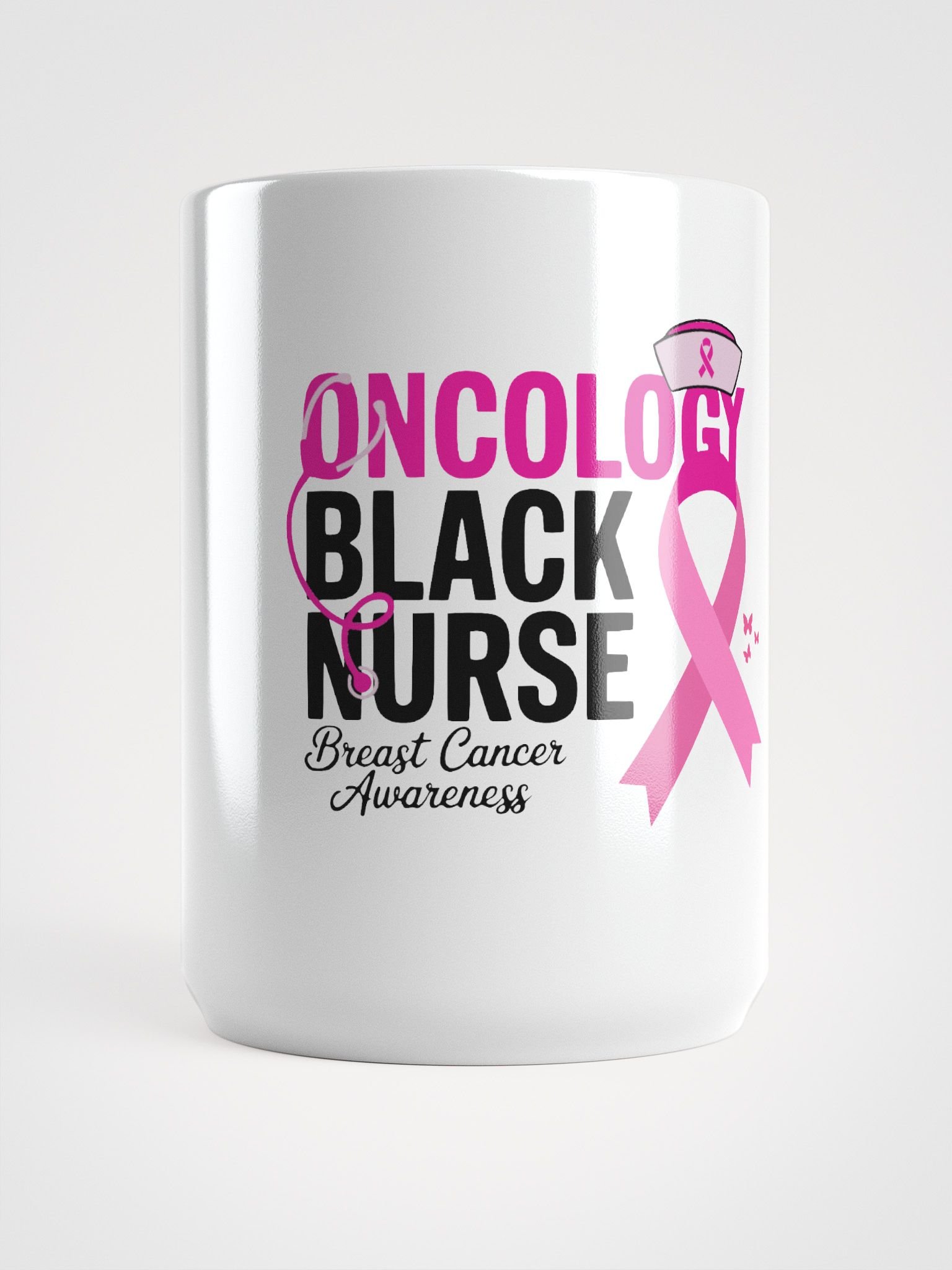 Oncology Black Nurse Mug - Breast Cancer Awareness Coffee Cup | Pink Ribbon Medical Professional Gift | 15oz Ceramic Mug product image (6)