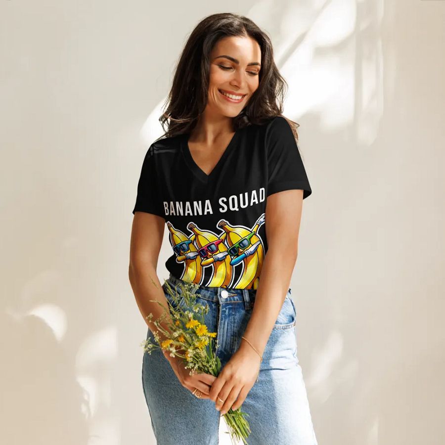 Dabbing Bananas Women's Relaxed V-Neck T-Shirt product image (11)