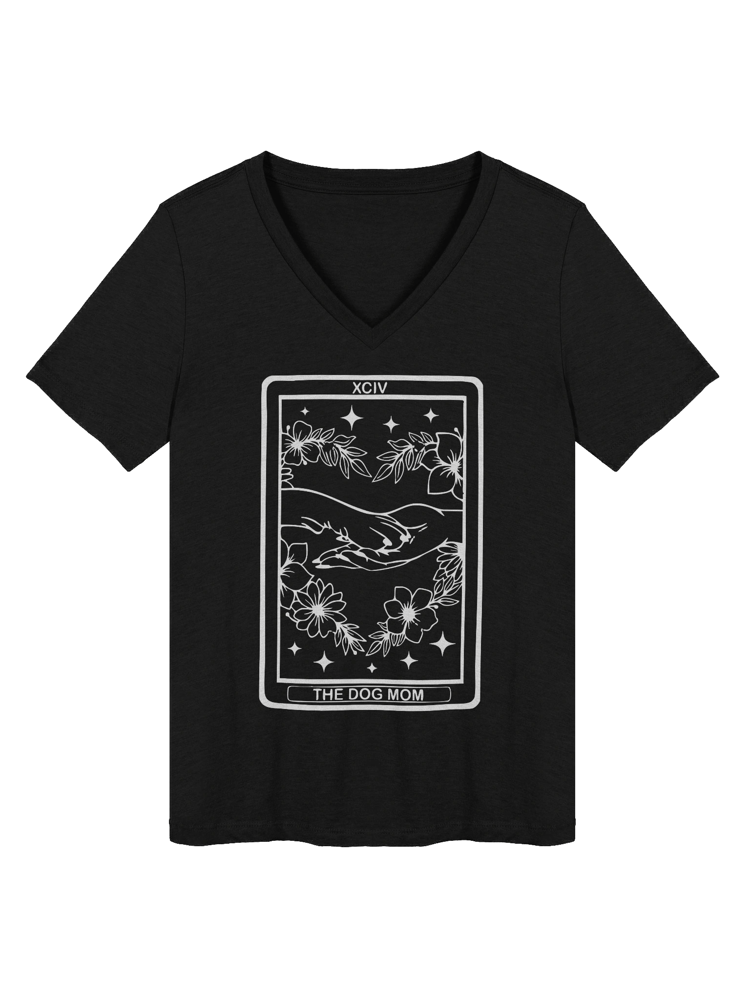 🌙 “V-Neck Dog Mom Tarot Tee [White Print]” product image (1)