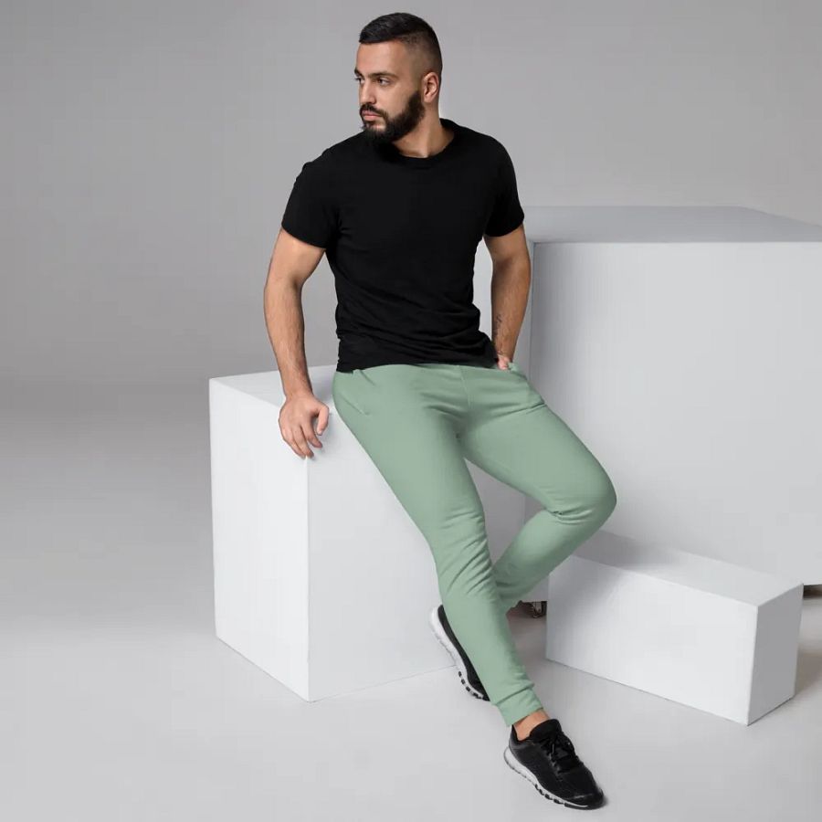 Plain Light Sage Green Soft Summer Recycled Polyester Premium Men's Joggers by Treasure Pie product image (3)