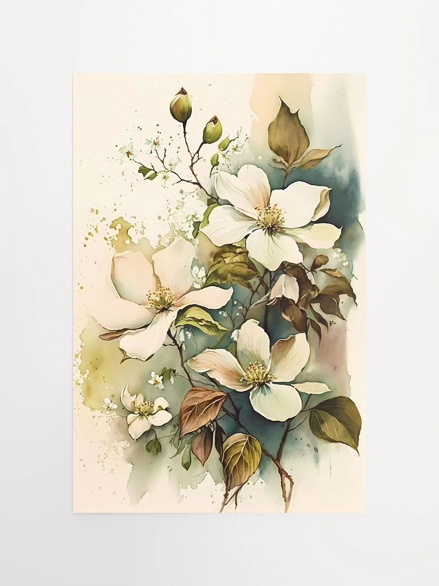 Vintage Watercolor White Flowers Poster: Tranquil Botanical Art for Elegant Home Interiors Matte Poster product image (2)
