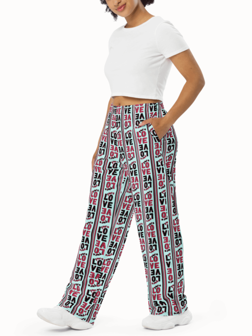 Pure Love Stripes on light green - Unisex Wide-Leg Pants product image (1)