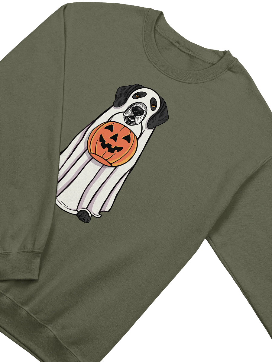 Funny Halloween German Shorthaired Pointer(Black 2) Sweatshirt | Funny GSP Wearing a Ghost Costume and Holding a Pumpkin Basket product image (14)
