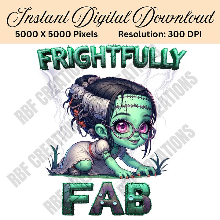 Baby Frankenstein Girl Halloween Clipart, Frightfully Fab PNG, Cute Spooky Sublimation, Digital Download for Shirts & Tumblers product image (1)