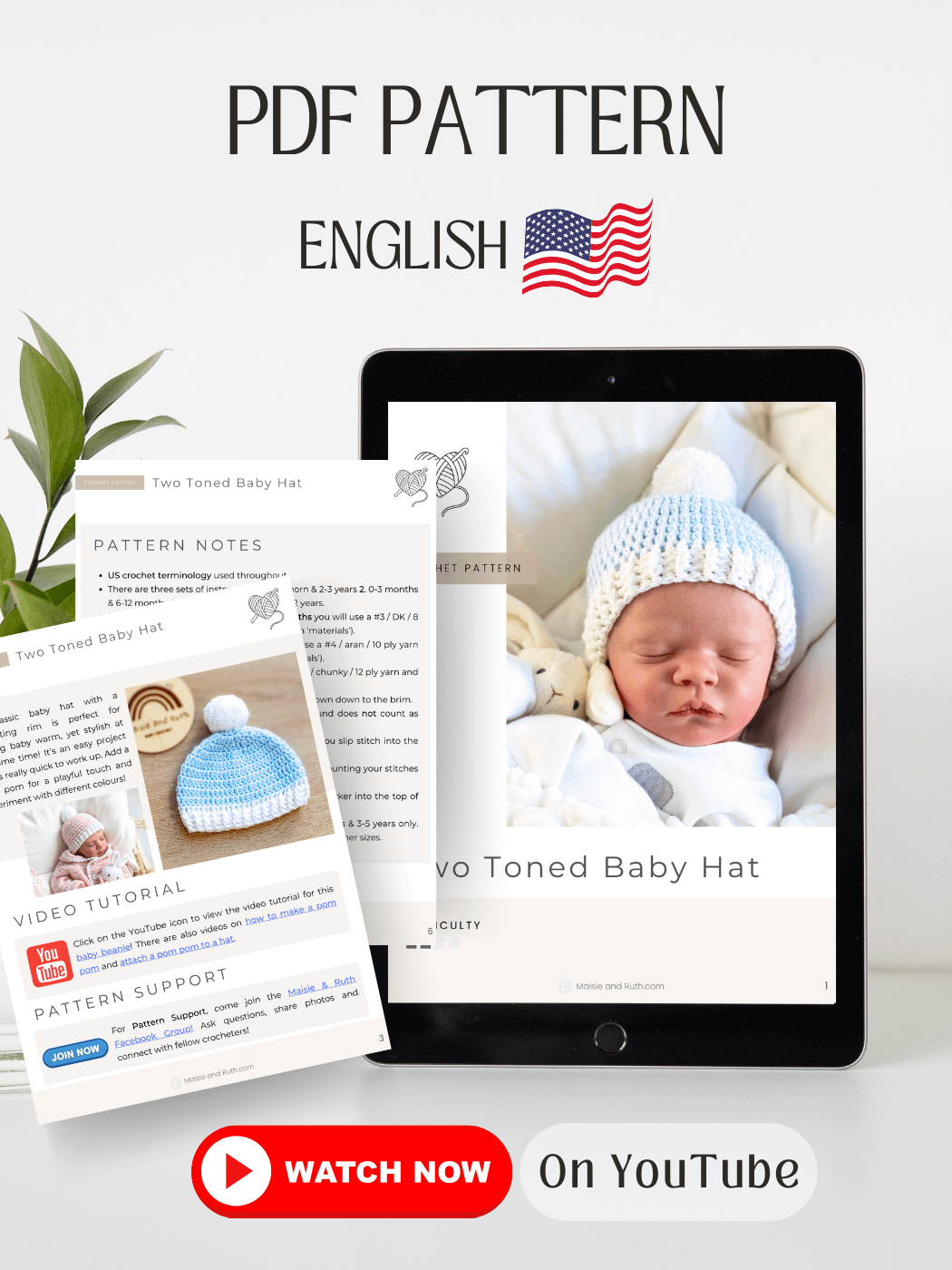 Crochet Pattern: Two Toned Baby Hat product image (2)