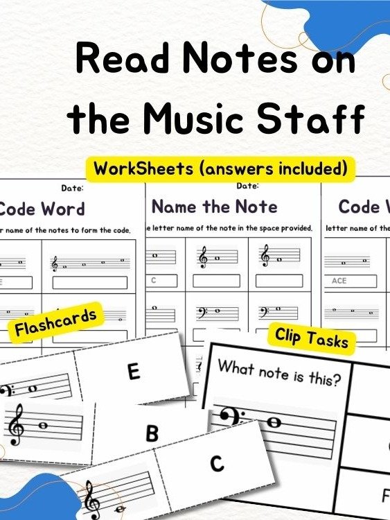 Reading Notes on the Music Staff - Flashcards, Clip Tasks and Worksheets product image (1)