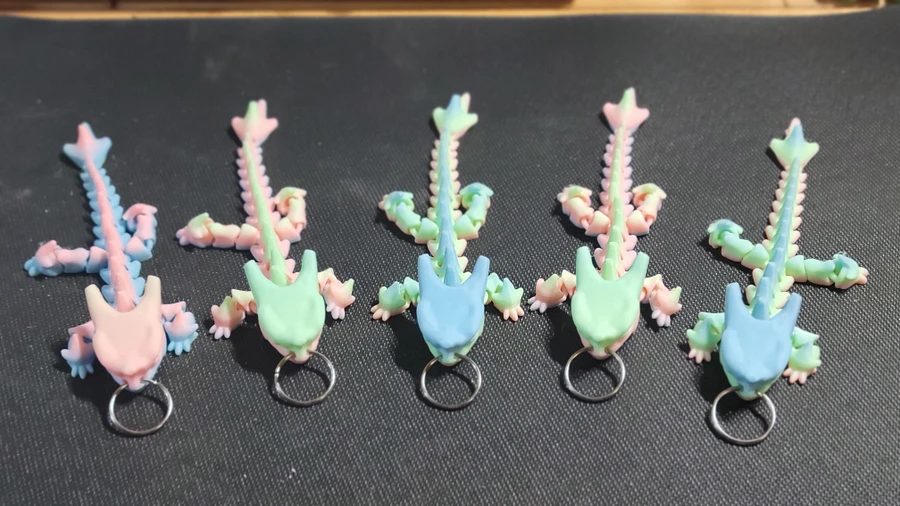 Articulated Dragon Keychain #1 (Pastel Green, Pink, Blue) product image (2)