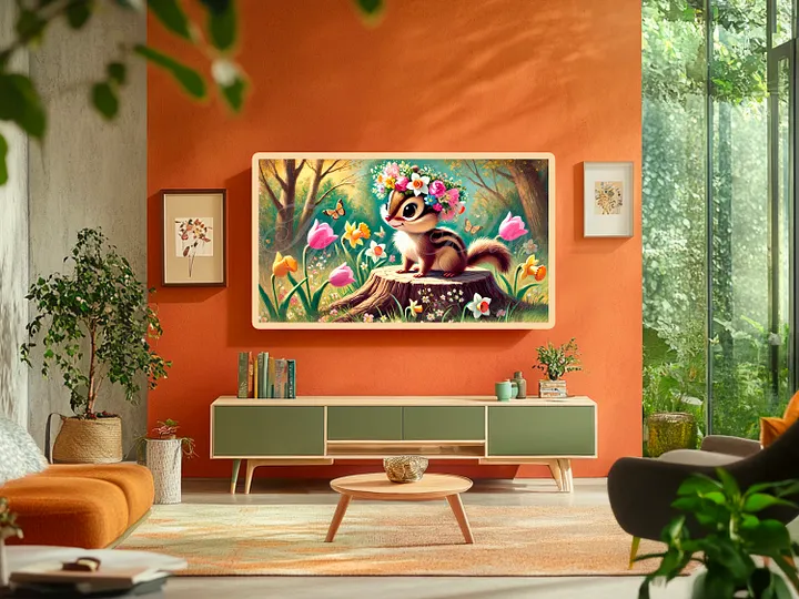 Spring Samsung Frame TV Art, Chipmunk Floral Crown Painting, Wallpaper, Screensaver, Digital Download product image (2)