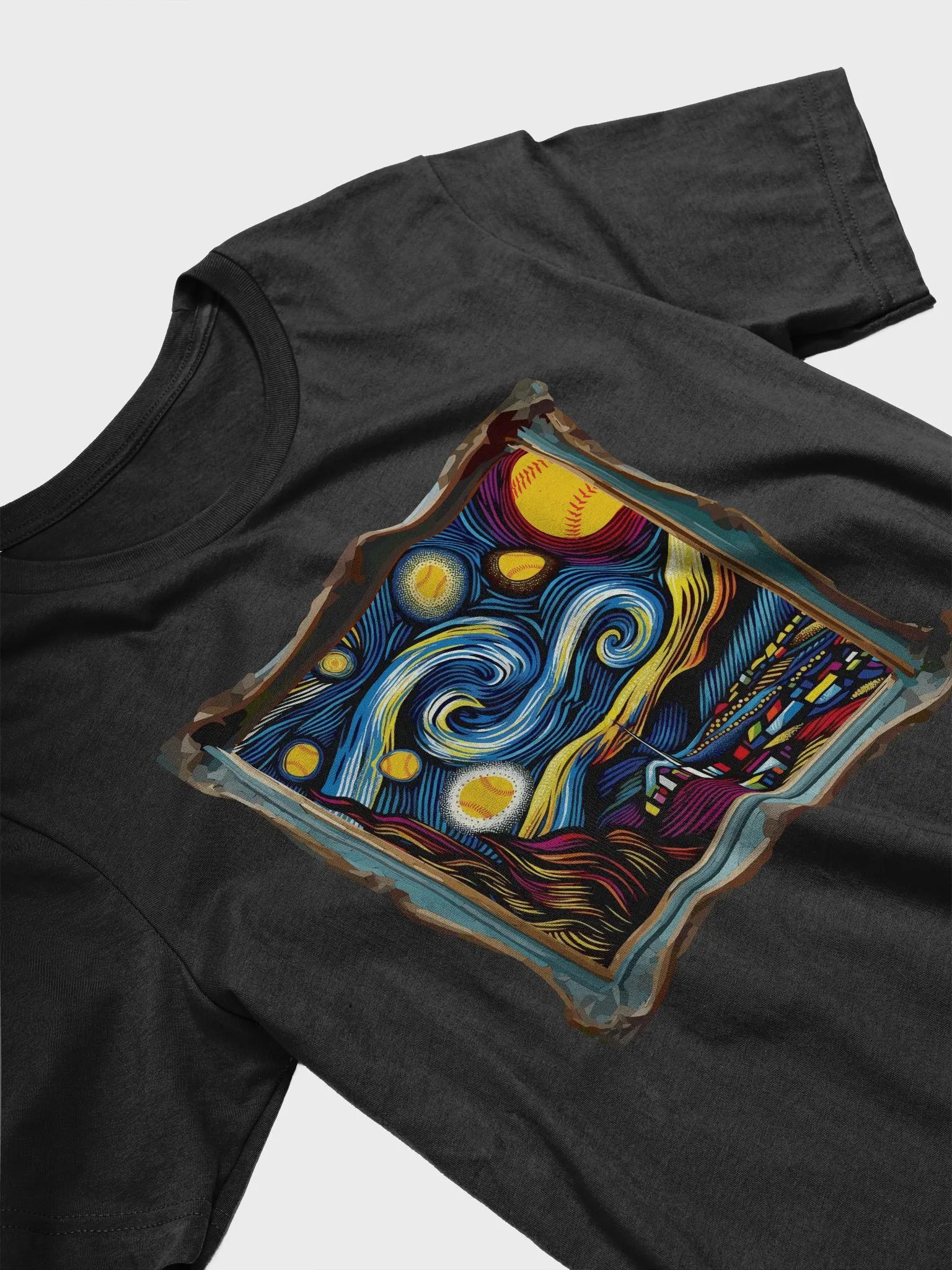 A Softball Starry Night Vincent Van Gogh T-Shirt product image (2)