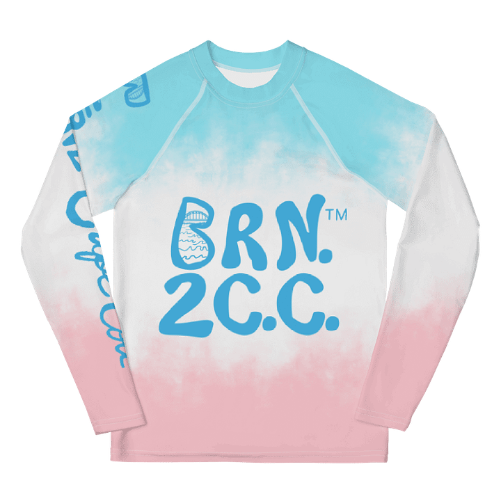 YOUTH | Rash Guard | BRN.2C.C.™ Front Graphic | BOURNE to Cape Cod™ Sleeve & Back Logo | Coastal Swim Shirt for Kids | UV Protection Activewear | Blue Logo on Patriotic Pastels product image (1)