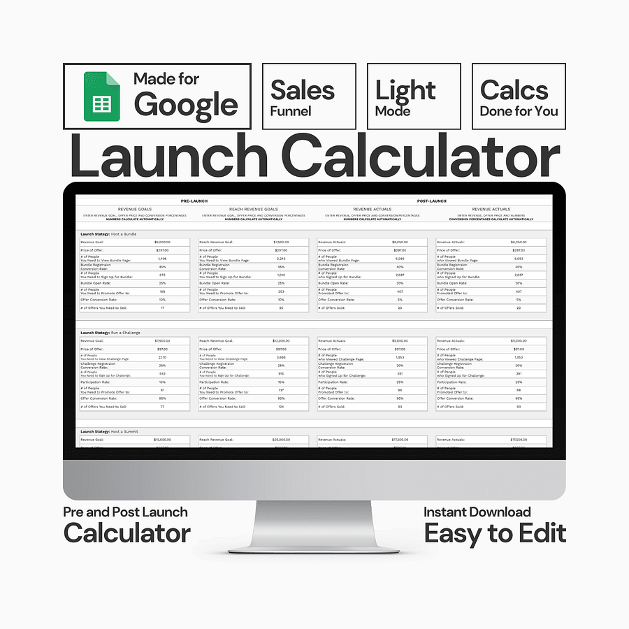 Course Launch Funnel Calculator Spreadsheet product image (1)