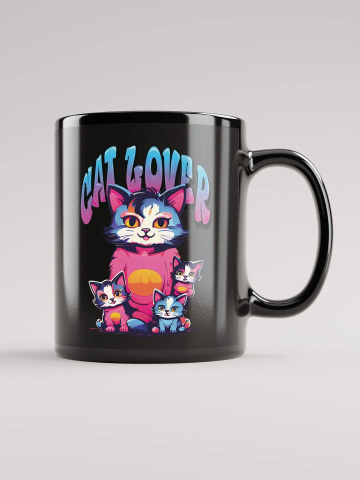 Cat Lover Black Glossy Mug | Adorable Mother Cat and Kittens Design |Double-Sided Print| Perfect Gift for Cat Enthusiasts and Cat Moms product image (1)