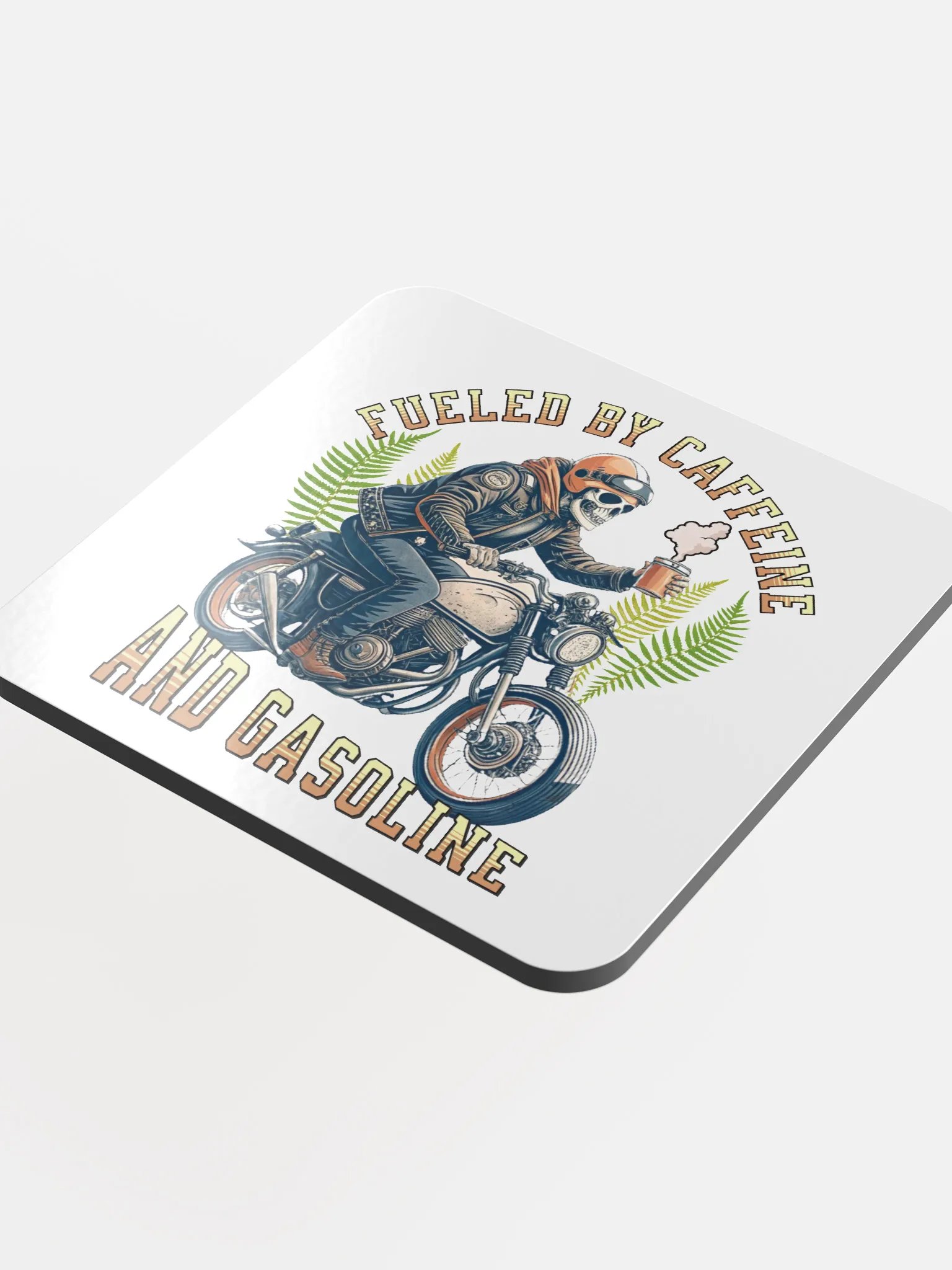 Fueled By Caffeine And Gasoline Skeleton Rider Cork Coaster product image (1)