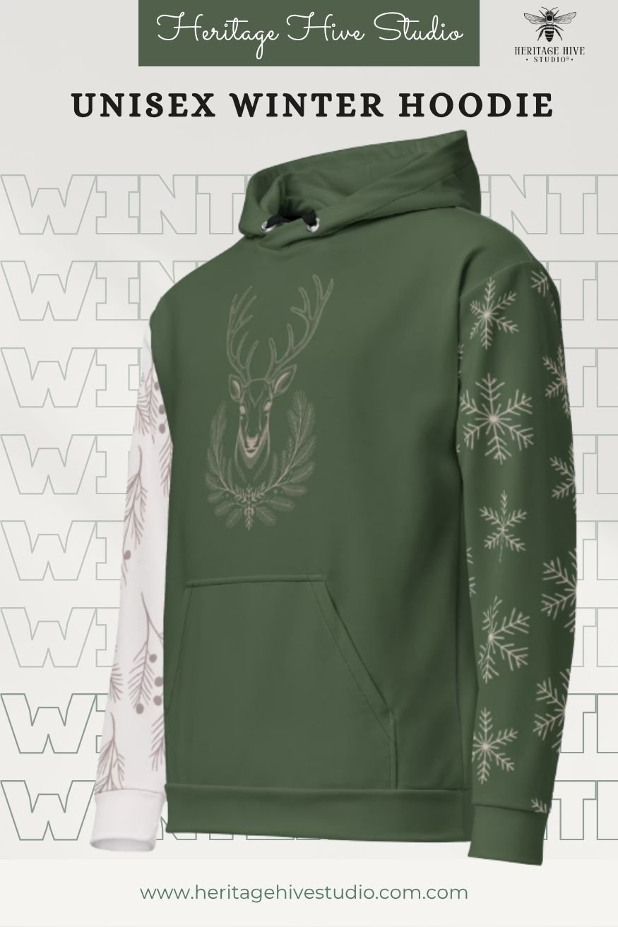 Winter Green Reindeer Hoodie | Cozy Unisex Christmas product image (3)