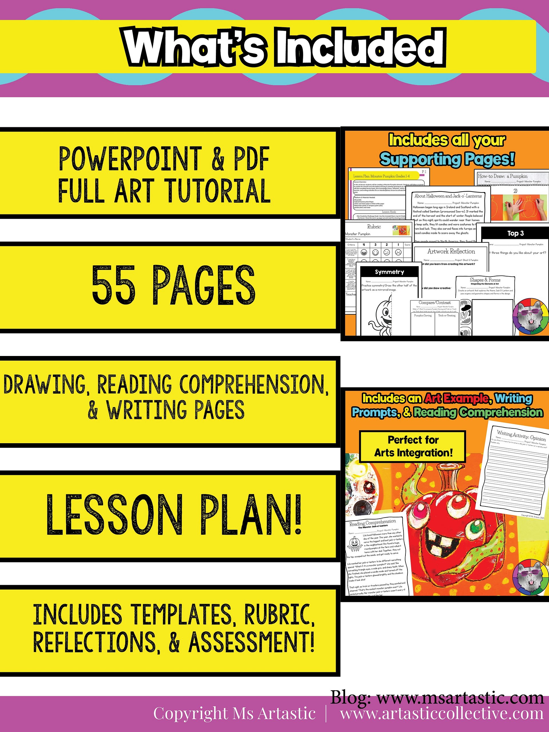 Halloween Monster Pumpkin Art Lesson with Reading, Writing & Step-by-Step Tutorial (Grades 1–4)igital Product product image (7)