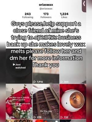 Please help support my close friend @oriaswax she’s so lovely and her wax melts smell really good please hit that follow button I appreciate you  let’s get her to 1000 follows so she can get to the TikTok shop ❤️#vfgcommunity #follow #friendship #tiktoklive #fyp #videoviral #tiktokshop #creatorsinsight 