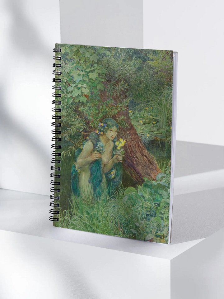 ''With goodly greenish locks, all loose untied'' by Eleanor Fortescue-Brickdale Spiral Notebook product image (1)
