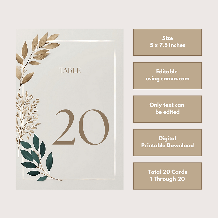 Floral Table Number Card - Dizynai (DTN-04) product image (3)