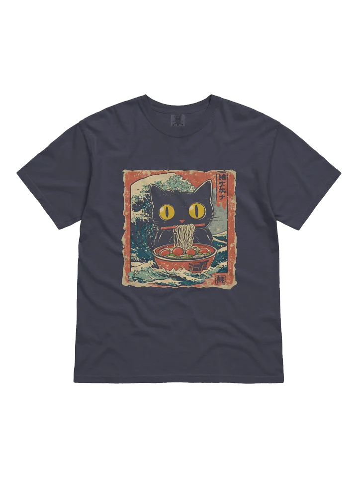 Ramen Eating Black Cat T-Shirt – Relaxed Fit Heavyweight Unisex Cotton T-Shirt product image (2)