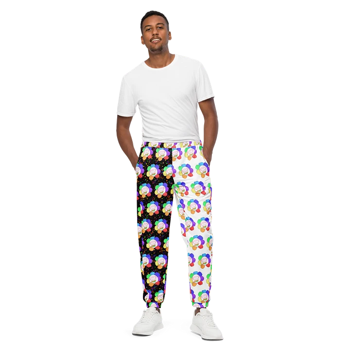 Split White and Black Arcade All-Over Flower Unisex Track Pants product image (2)